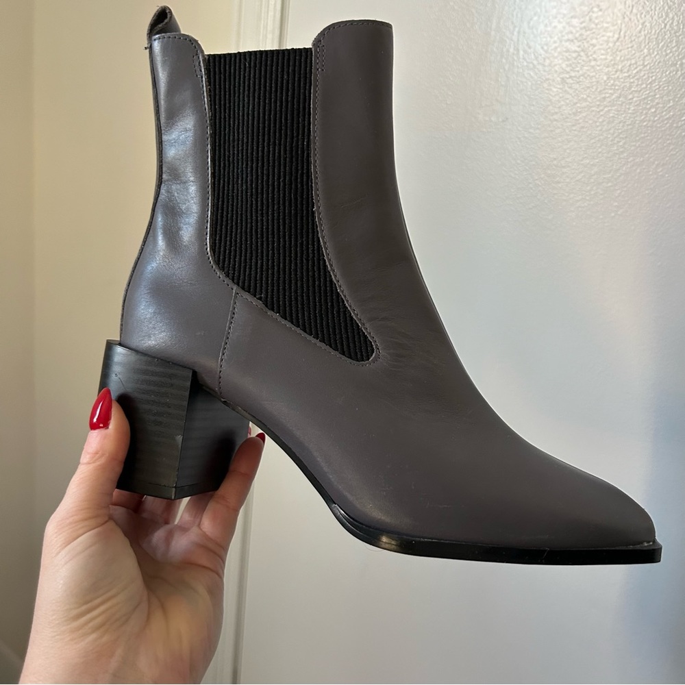 Bcbgeneration Grey Leather Square Toe Block Heel … - image 4